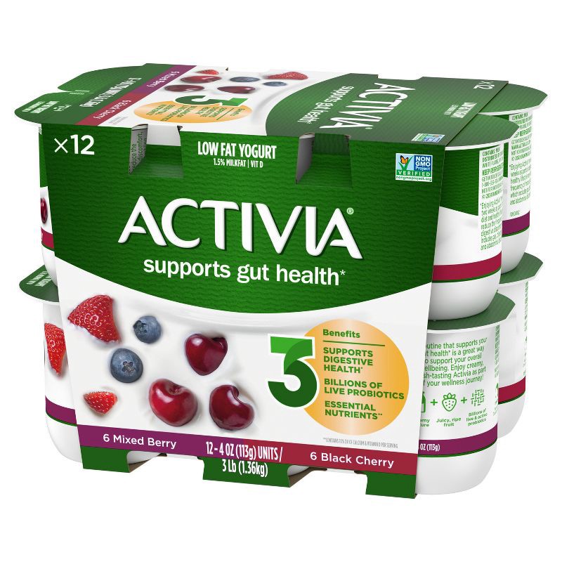 slide 6 of 12, Activia Probiotic Black Cherry & Mixed Berry Yogurt Variety Pack - 12ct/4oz Cups, 12 ct; 4 oz