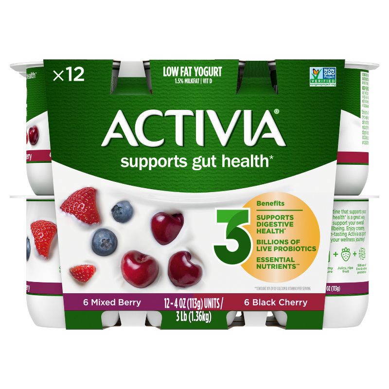 slide 7 of 12, Activia Probiotic Black Cherry & Mixed Berry Yogurt Variety Pack - 12ct/4oz Cups, 12 ct; 4 oz