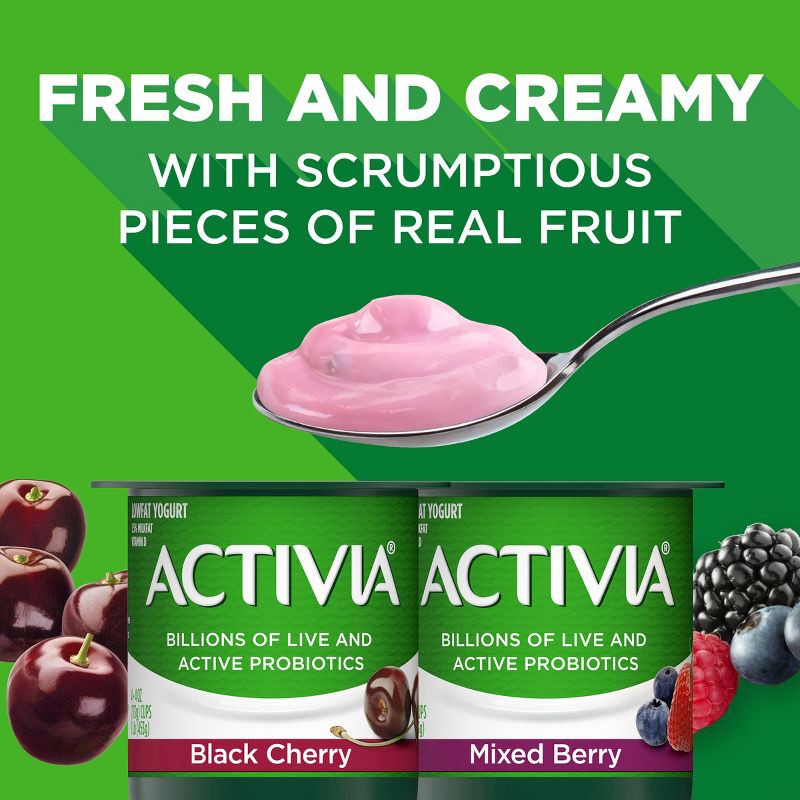 slide 10 of 12, Activia Probiotic Black Cherry & Mixed Berry Yogurt Variety Pack - 12ct/4oz Cups, 12 ct; 4 oz