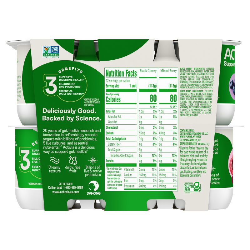slide 11 of 12, Activia Probiotic Black Cherry & Mixed Berry Yogurt Variety Pack - 12ct/4oz Cups, 12 ct; 4 oz