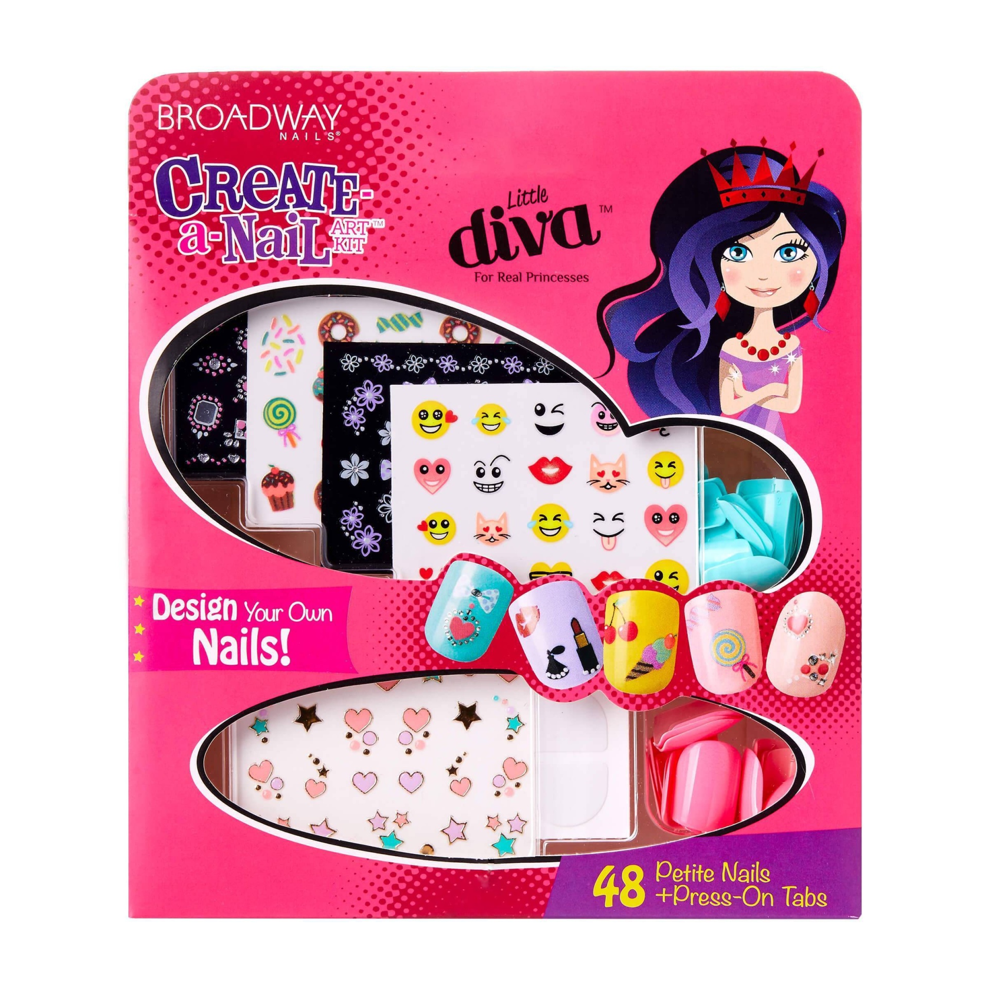 slide 1 of 4, Kiss Broadway Nails Little Diva Create-A-Nail Press-On Nails & Nail Stickers for Kids - Blue & Pink, 48 ct