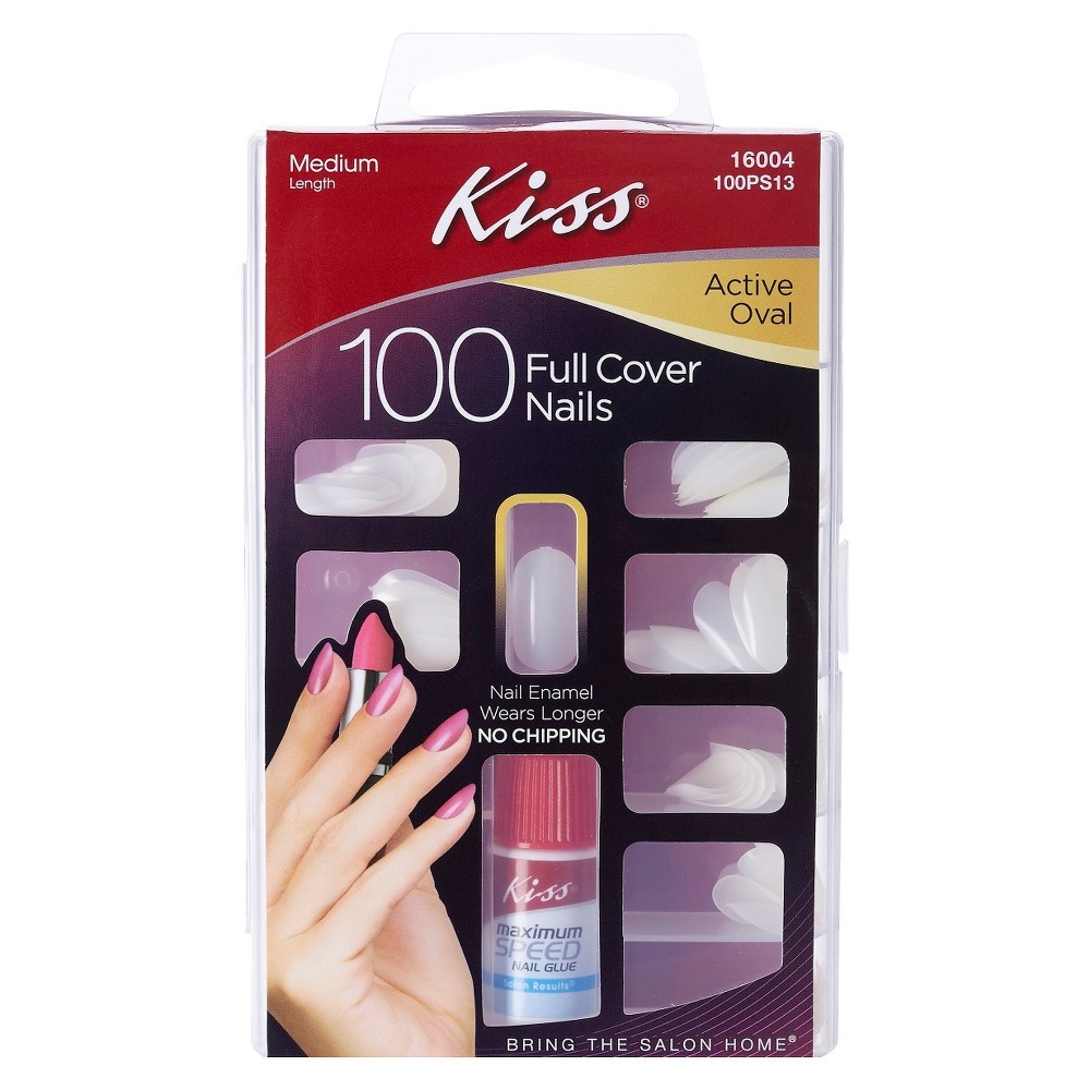 slide 2 of 2, Kiss Full Cover False Nails Active Oval, 100 ct