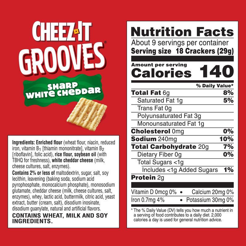 slide 6 of 9, Cheez-It Grooves Sharp White Cheddar Crackers - 9oz, 9 oz