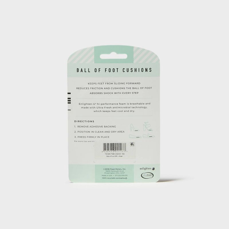 slide 5 of 5, Fab Feet Women's by Foot Petals Ball of Foot Insoles Shoe Cushion Khaki - 3 pairs: Urethane Shoe Accessories, 6" Length, 1 ct