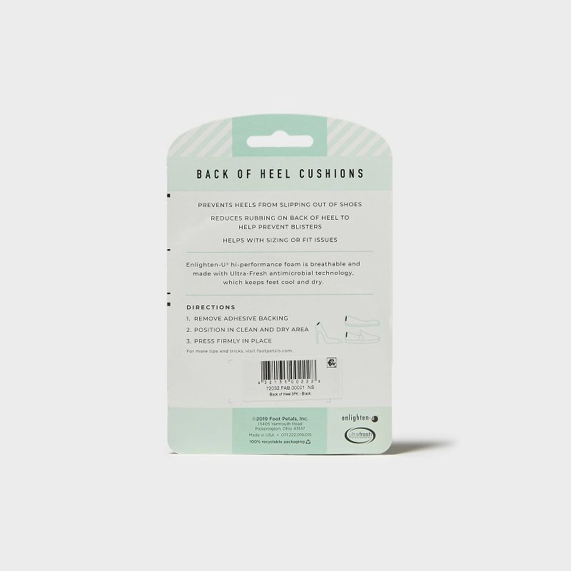 slide 5 of 5, Fab Feet Women's by Foot Petals Back of Heel Insoles Shoe Cushion Black - 3 pairs: Urethane Shoe Accessories, Cushions Foot, 1 ct