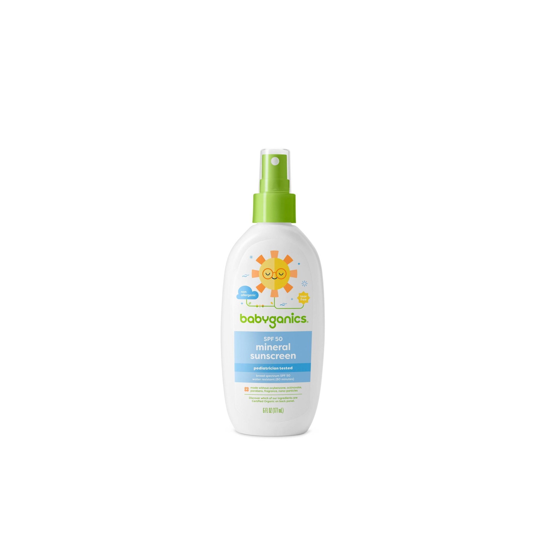slide 1 of 4, Babyganics Mineral-Based Baby Sunscreen Spray SPF 50 - 6 fl oz, 50 ct; 6 fl oz