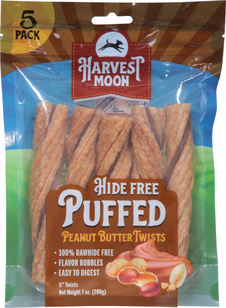 slide 5 of 15, Harvest Moon Hide Free Puffed Peanut Butter Twists Dog Treat 5 Pack 5 ea, 5 ct