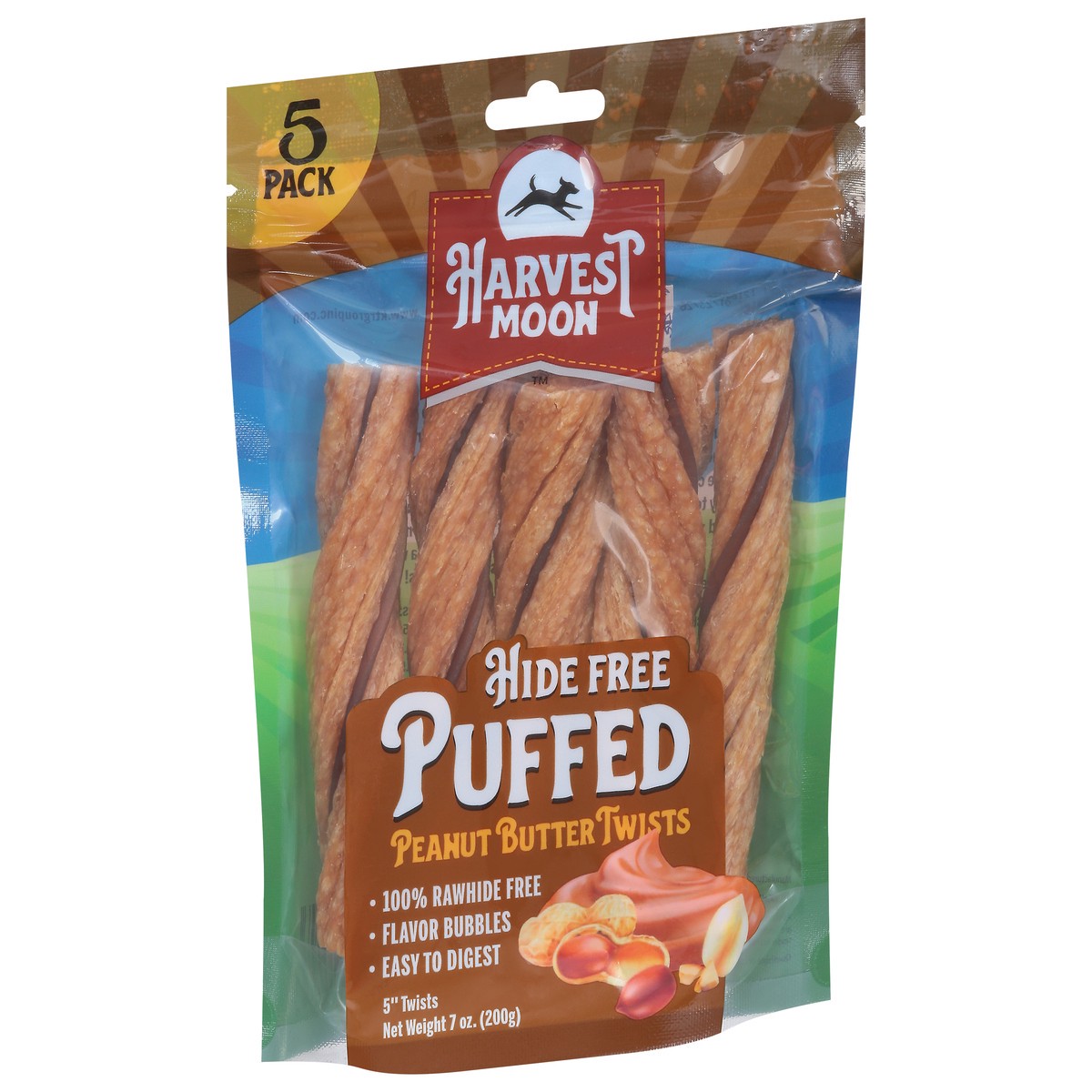 slide 12 of 15, Harvest Moon Hide Free Puffed Peanut Butter Twists Dog Treat 5 Pack 5 ea, 5 ct