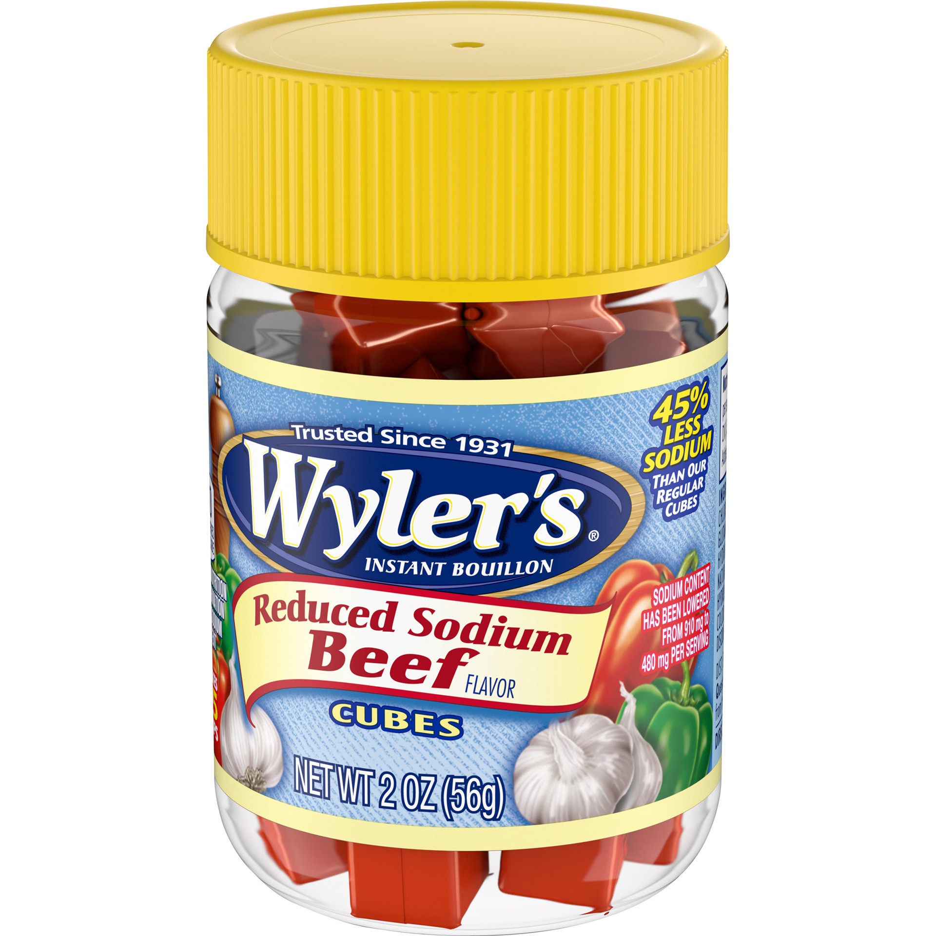 slide 2 of 10, Wyler's Instant Bouillon Beef Flavored Cubes with Reduced Sodium, 2 oz Jar, 2 oz