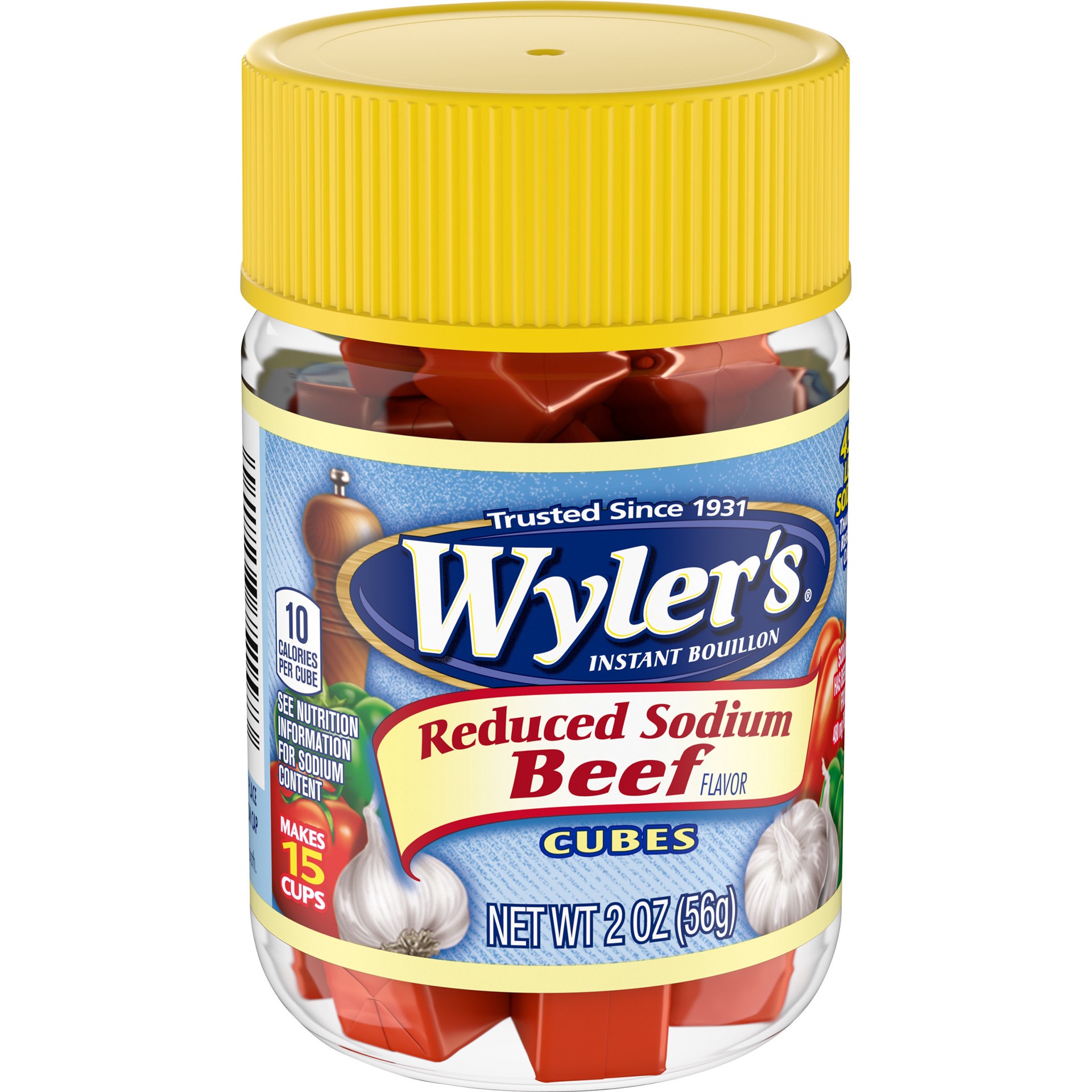 slide 7 of 10, Wyler's Instant Bouillon Beef Flavored Cubes with Reduced Sodium, 2 oz Jar, 2 oz