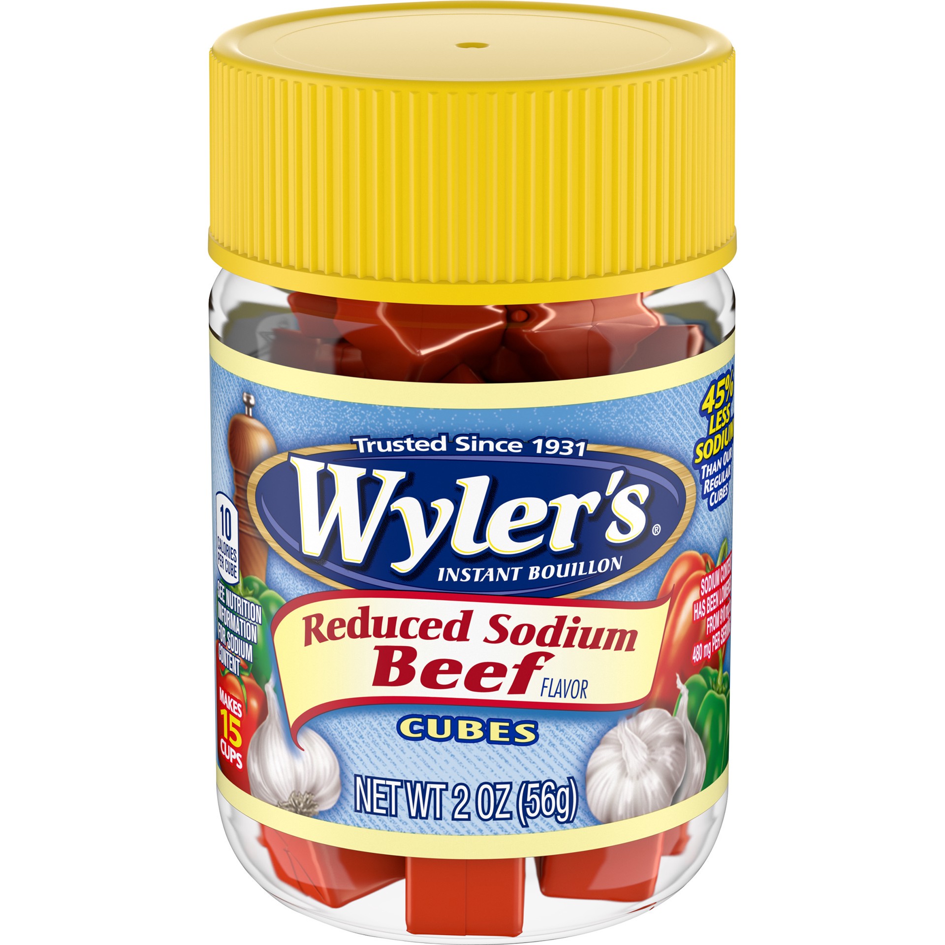 slide 8 of 10, Wyler's Instant Bouillon Beef Flavored Cubes with Reduced Sodium, 2 oz Jar, 2 oz