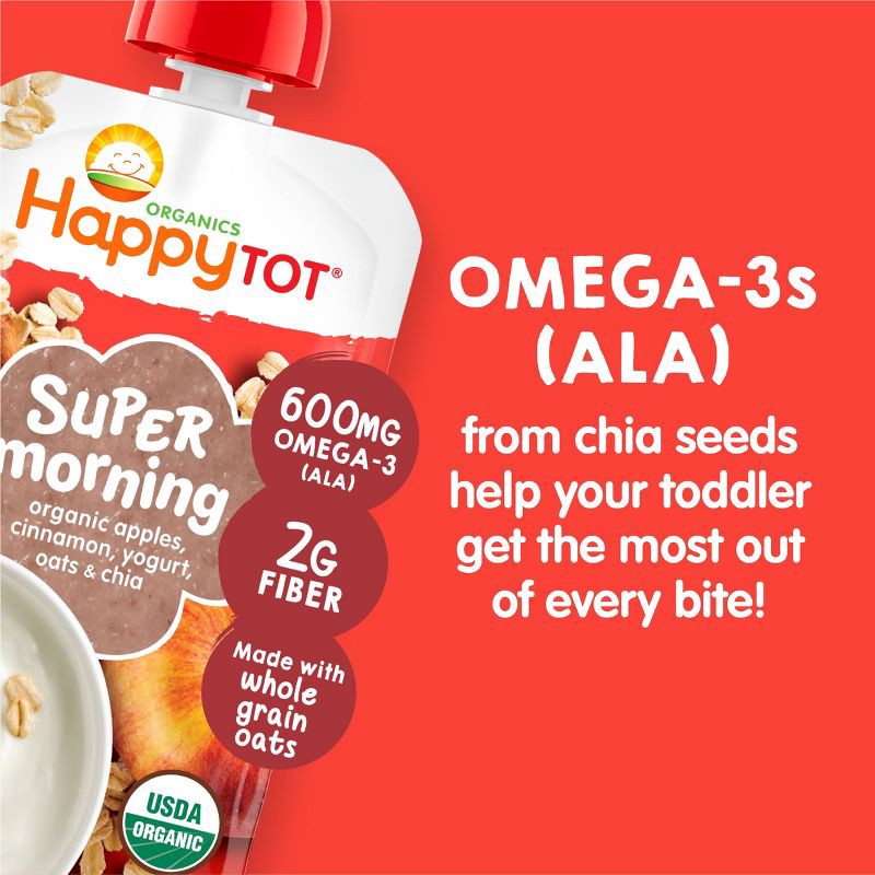 slide 4 of 6, Happy Baby HappyTot Super Morning Organic Apples Cinnamon Yogurt & Oats with Superchia Baby Food Pouch - 4oz, 4 oz