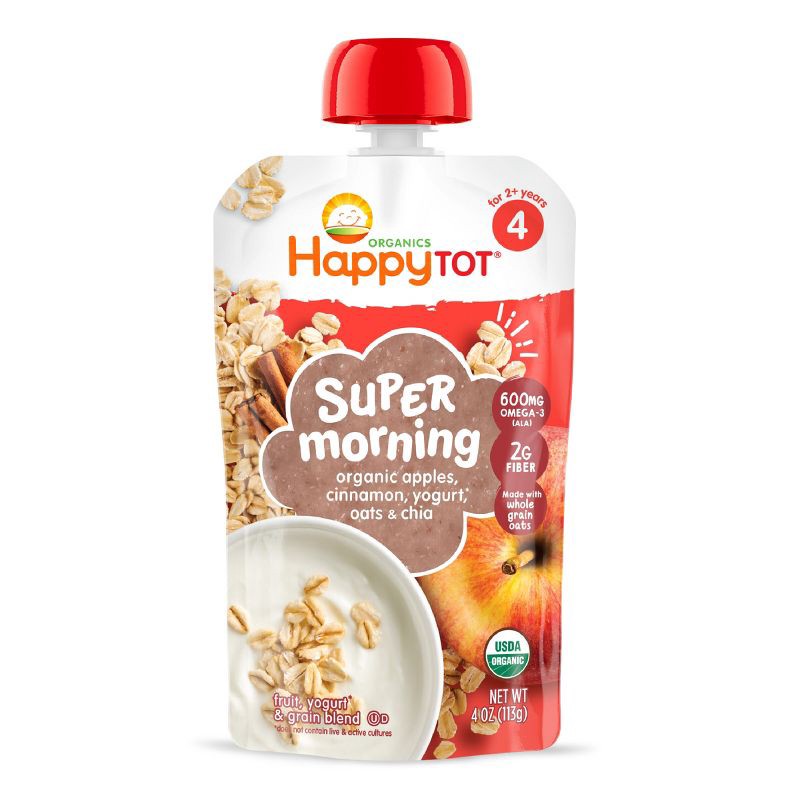 slide 1 of 3, Happy Family HappyTot Super Morning Organic Apples Cinnamon Yogurt & Oats with Superchia Baby Food Pouch - 4oz, 4 oz