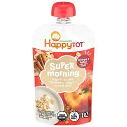 HappyTot Happy Tot Super Morning Organic Apples, Cinnamon, Yogurt, Oats & Chia Toddler Pouch - 4oz: Toddler Meal, Pureed Baby Food, Ready to Eat