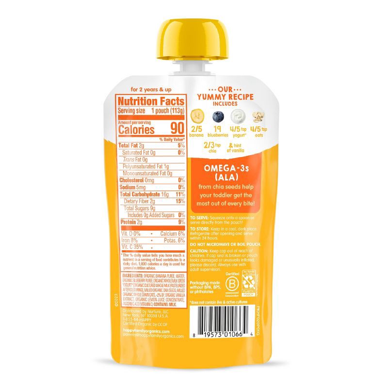 slide 2 of 6, Happy Baby HappyTot Super Morning Organic Bananas Blueberries Yogurt & Oats with Super Chia Baby Food Pouch - 4oz, 4 oz