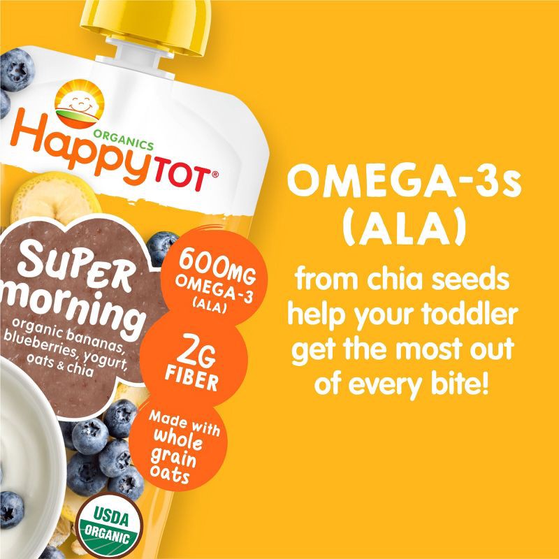 slide 4 of 6, Happy Baby HappyTot Super Morning Organic Bananas Blueberries Yogurt & Oats with Super Chia Baby Food Pouch - 4oz, 4 oz