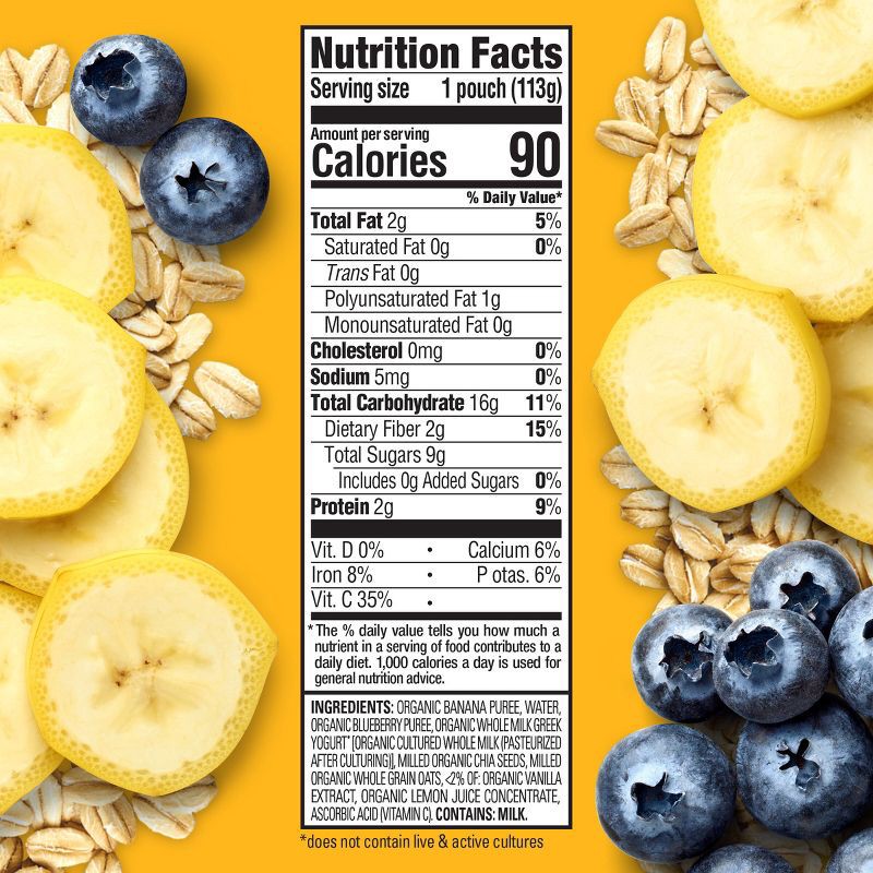 slide 5 of 6, Happy Baby HappyTot Super Morning Organic Bananas Blueberries Yogurt & Oats with Super Chia Baby Food Pouch - 4oz, 4 oz