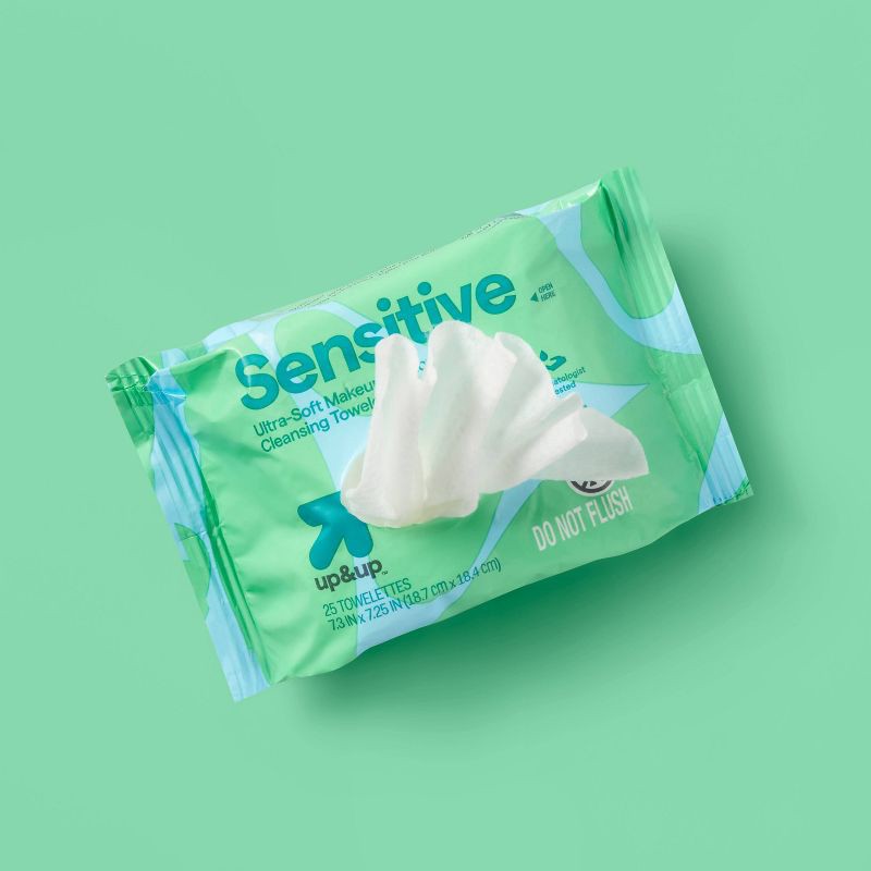 slide 2 of 7, Sensitive Ultra-Soft Makeup Remover Cleansing Towelettes - Unscented - 25ct - up&up™, 25 ct
