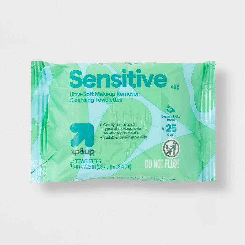 slide 1 of 7, Sensitive Ultra-Soft Makeup Remover Cleansing Towelettes - Unscented - 25ct - up&up™, 25 ct