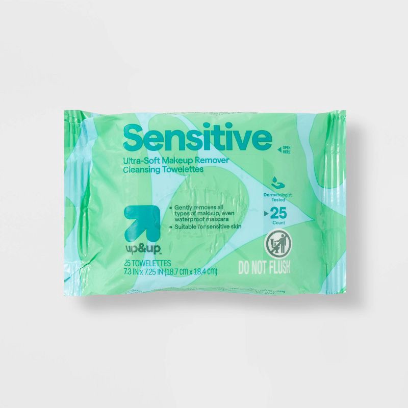 slide 1 of 7, Sensitive Ultra-Soft Makeup Remover Cleansing Towelettes - Unscented - 25ct - up&up™, 25 ct