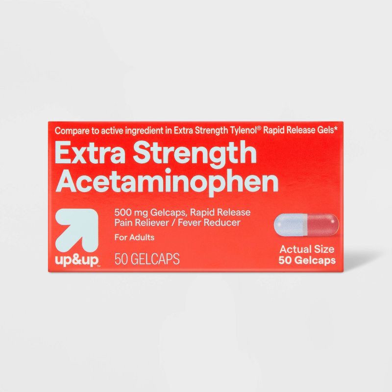 slide 1 of 5, Acetaminophen Extra Strength Pain Reliever + Fever Reducer Quick Release Gelcaps - 50ct - up&up™, 50 ct