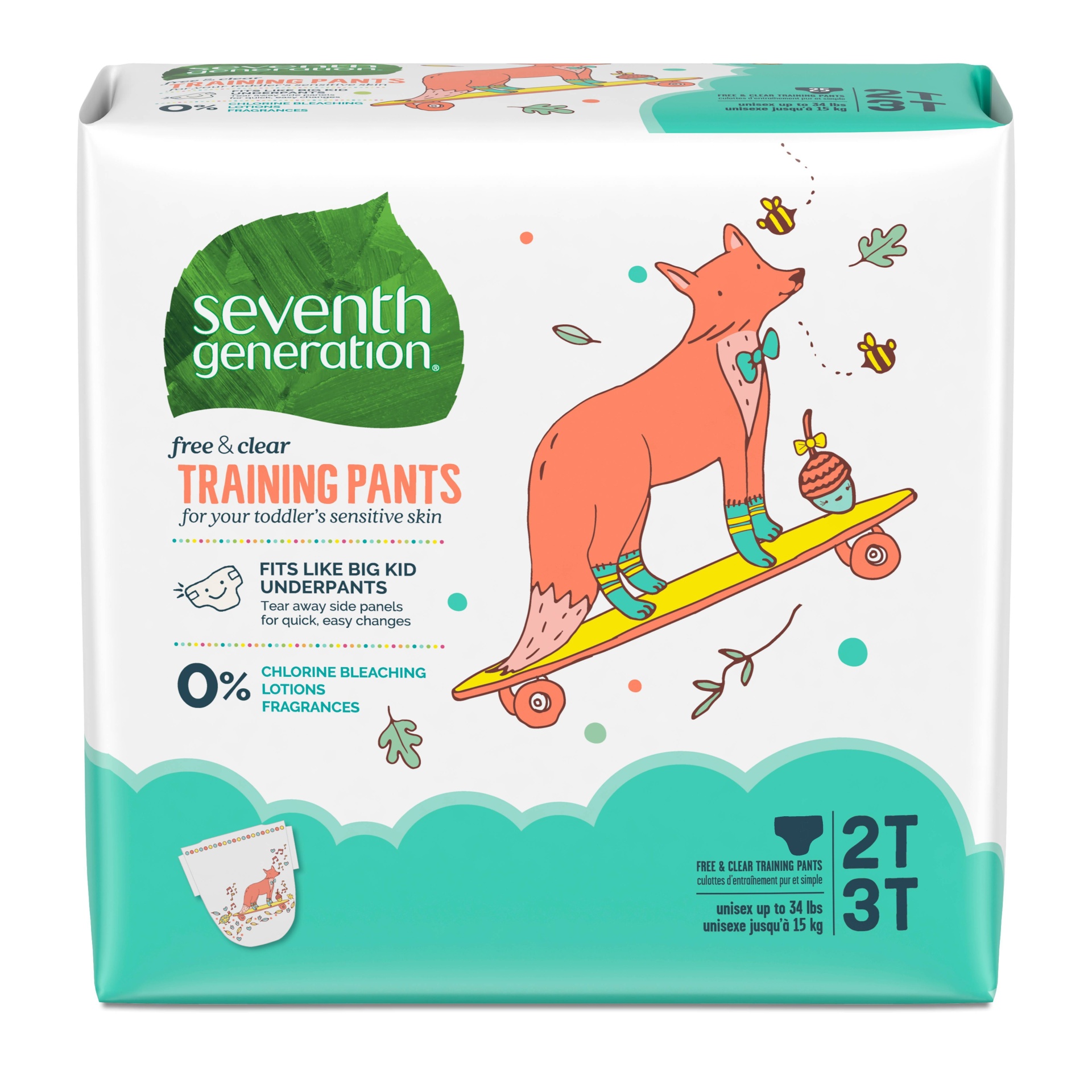 slide 1 of 1, Seventh Generation Free & Clear Training Pants 2T-3T, 25 ct