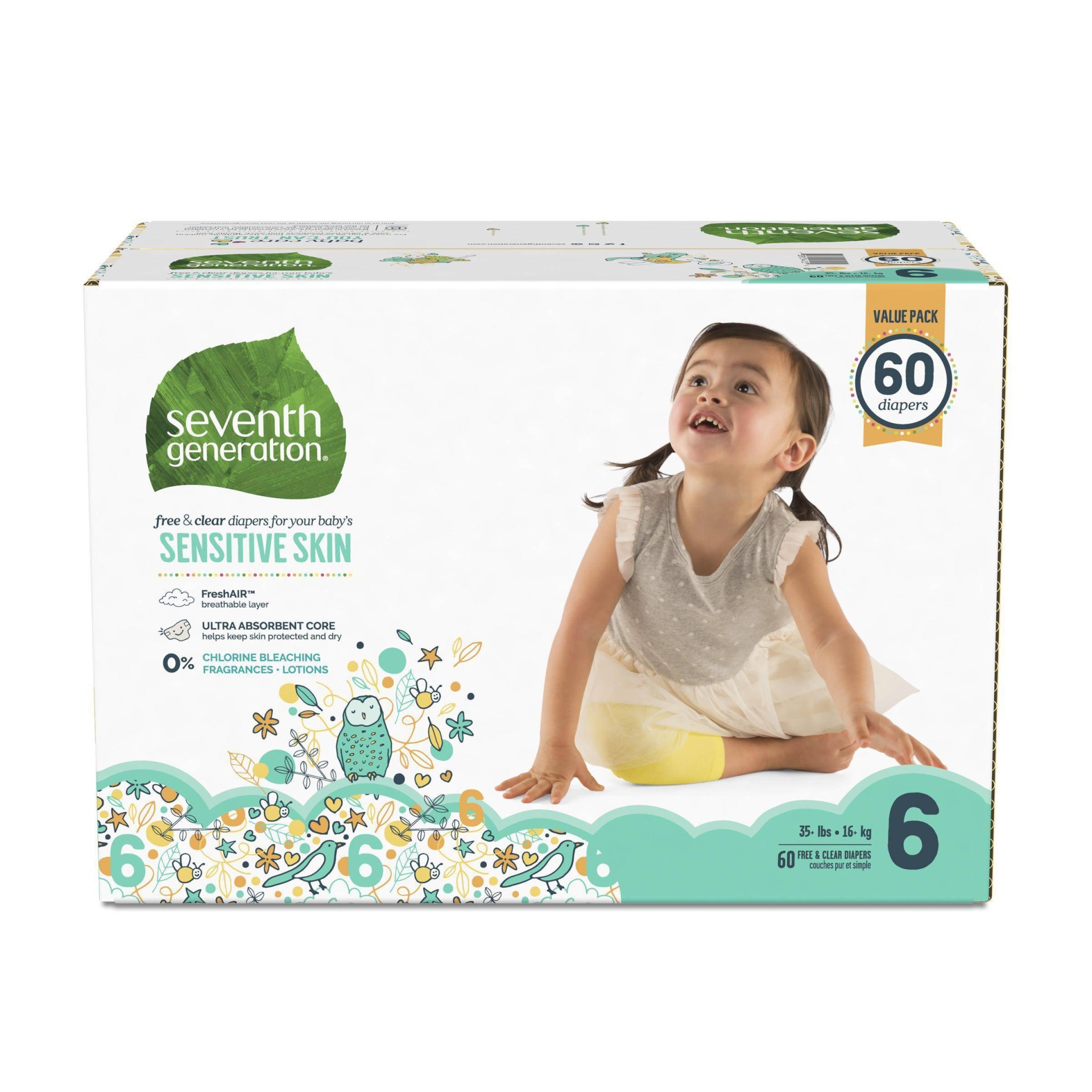 slide 1 of 1, Seventh Generation Free & Clear Diapers Size, 60 ct