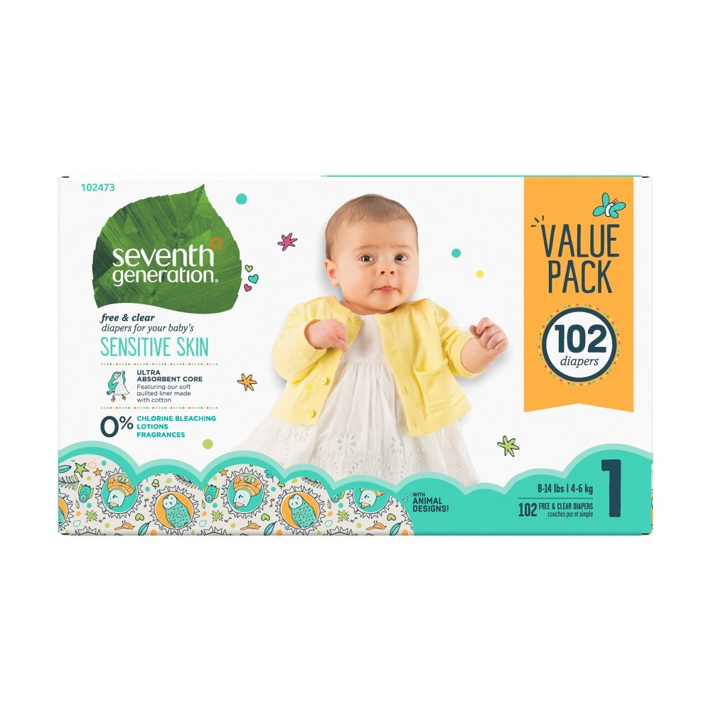 slide 3 of 4, Seventh Generation Free & Clear Diapers, 102 ct; Size 1