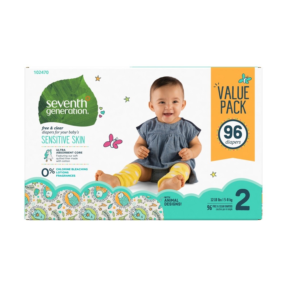 slide 2 of 4, Seventh Generation Free & Clear Diapers Size, 2 pk; 96 ct