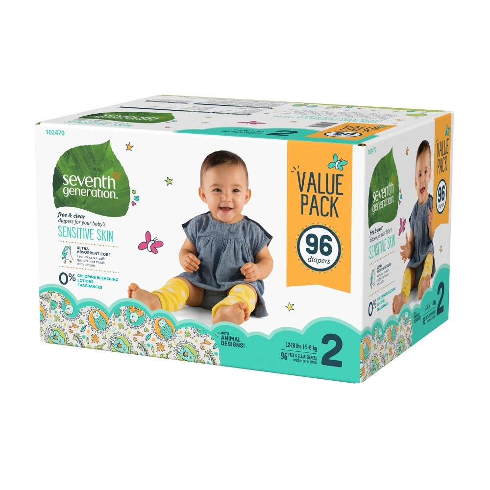 slide 3 of 4, Seventh Generation Free & Clear Diapers Size, 2 pk; 96 ct