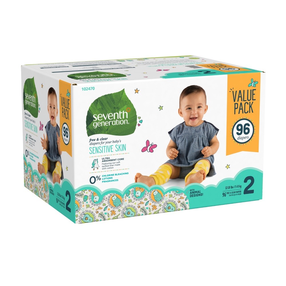 slide 4 of 4, Seventh Generation Free & Clear Diapers Size, 2 pk; 96 ct