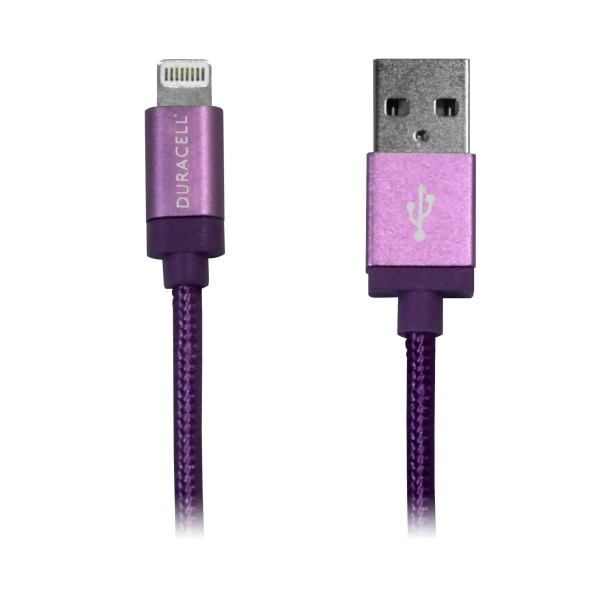 slide 1 of 1, Duracell Sync-And-Charge Fabric Cable, Usb-To-Lightning, 6', Purple, Le2198, 1 ct