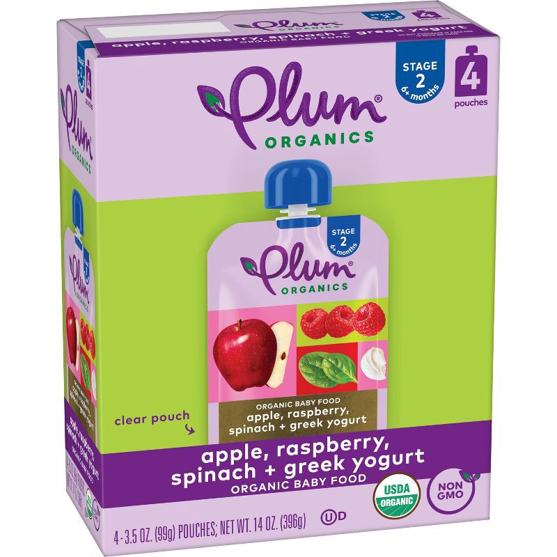 slide 9 of 11, Plum Organics Baby Food Stage 2 - Apple Raspberry Spinach Greek Yogurt - 3.5oz, 3.5 oz