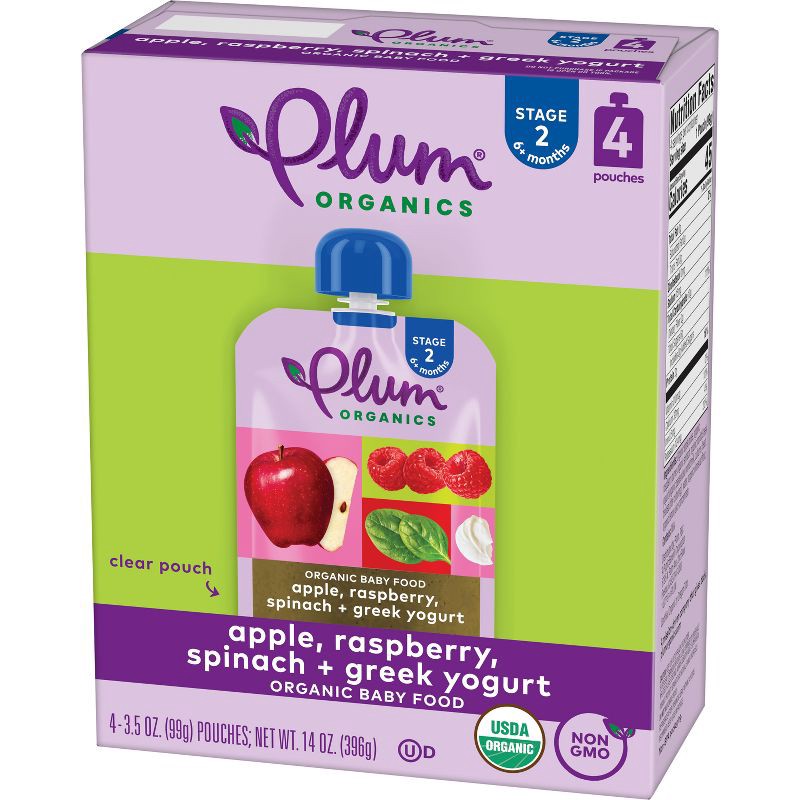 slide 8 of 11, Plum Organics Baby Food Stage 2 - Apple Raspberry Spinach Greek Yogurt - 3.5oz, 3.5 oz