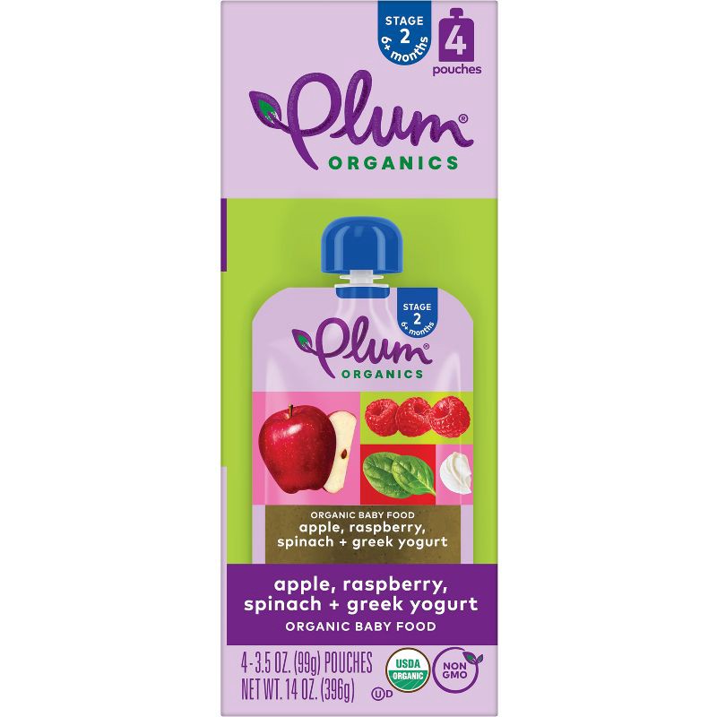 slide 7 of 11, Plum Organics Baby Food Stage 2 - Apple Raspberry Spinach Greek Yogurt - 3.5oz, 3.5 oz