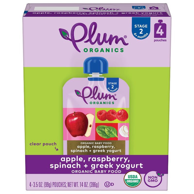 slide 1 of 11, Plum Organics Baby Food Stage 2 - Apple Raspberry Spinach Greek Yogurt - 3.5oz, 3.5 oz