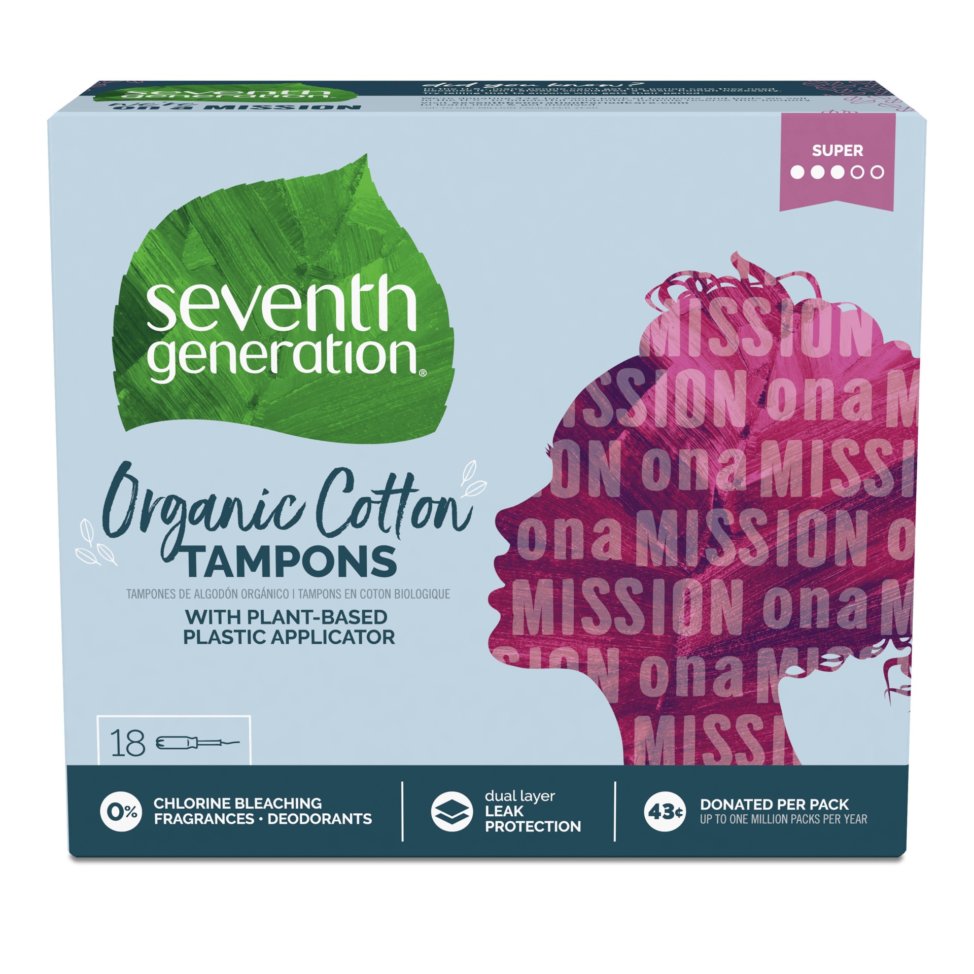 slide 1 of 7, Seventh Generation Tampons with Comfort Applicator Super - 18ct, 18 ct