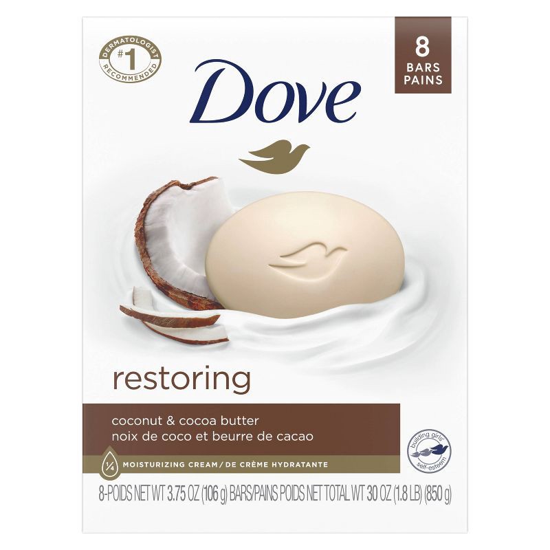 slide 2 of 6, Dove Beauty Restoring Coconut & Cocoa Butter Beauty Bar Soap – 8pk/3.75oz, 30 oz