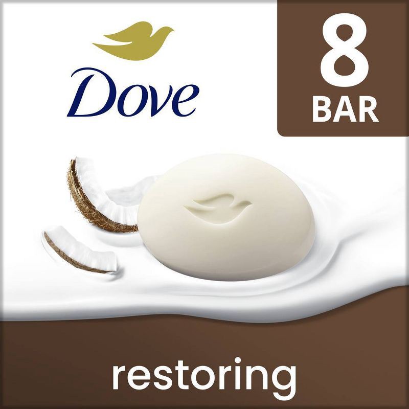 slide 1 of 8, Dove Beauty Restoring Coconut & Cocoa Butter Beauty Bar Soap – 8pk/3.75oz, 30 oz