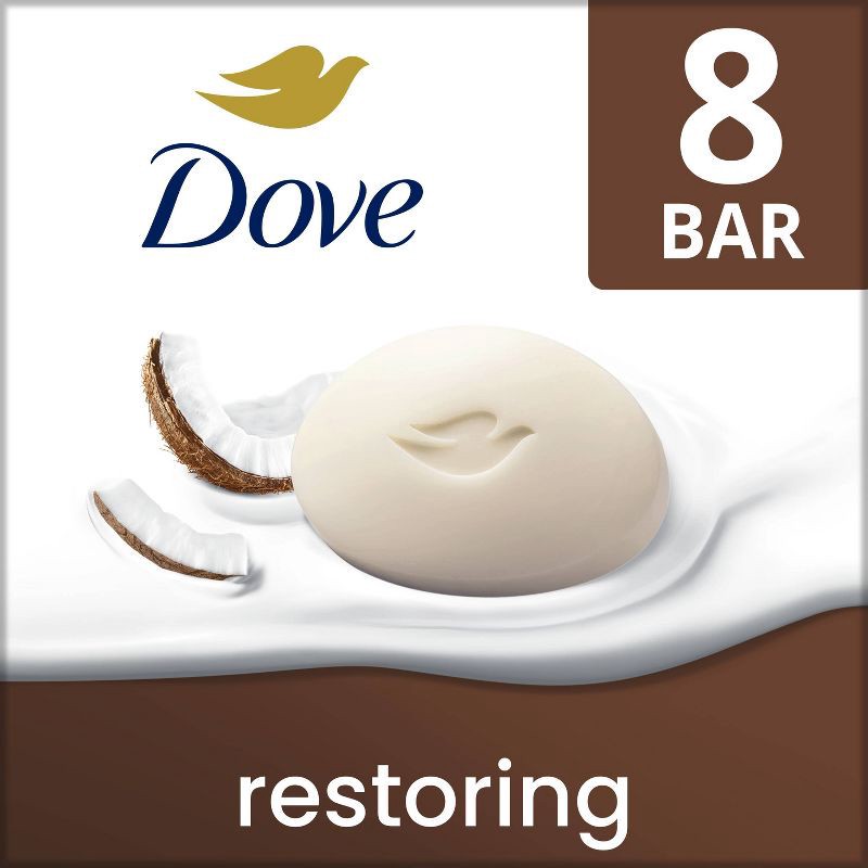 slide 1 of 12, Dove Beauty Restoring Coconut & Cocoa Butter Beauty Bar Soap – 8pk/3.75oz, 30 oz