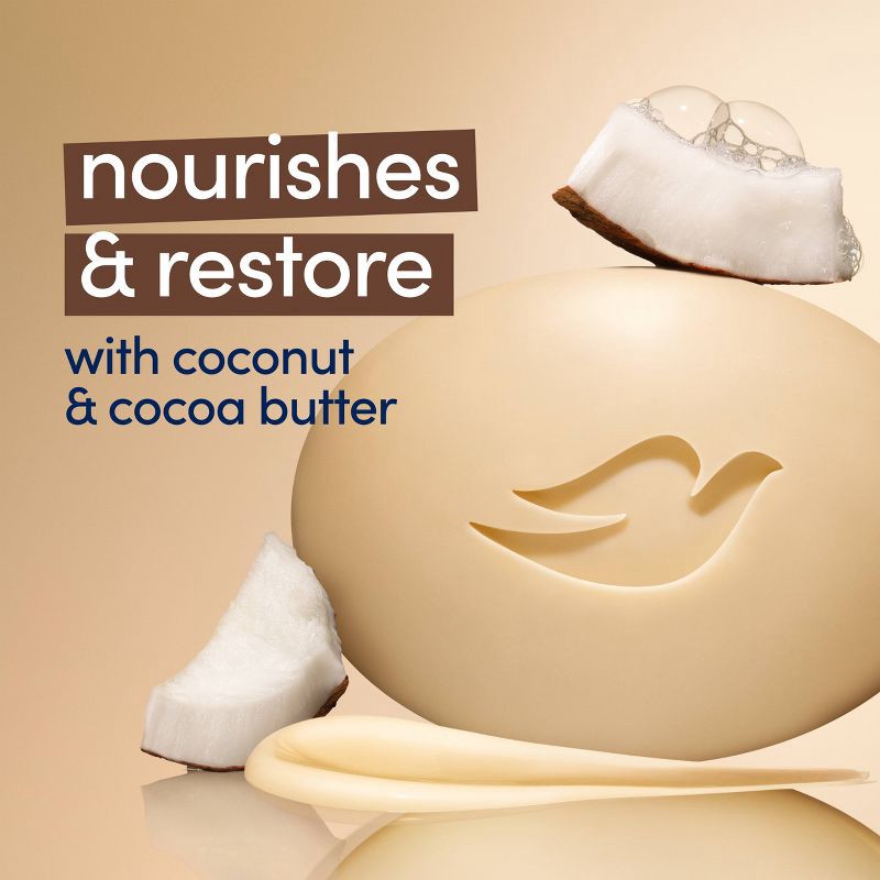 slide 6 of 12, Dove Beauty Restoring Coconut & Cocoa Butter Beauty Bar Soap – 8pk/3.75oz, 30 oz
