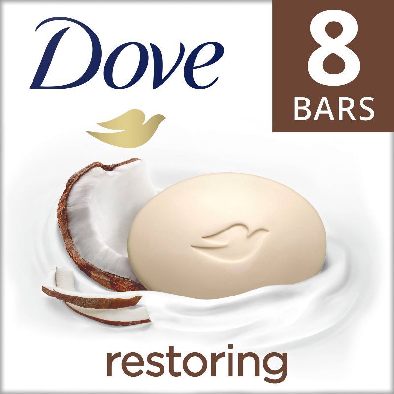 slide 1 of 6, Dove Beauty Restoring Coconut & Cocoa Butter Beauty Bar Soap – 8pk/3.75oz, 30 oz