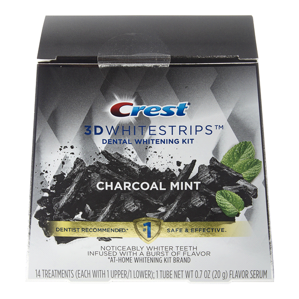 slide 1 of 1, Crest Charcoal Mint, Whitestrips + Tube Of Flavor Serum, 14 ct