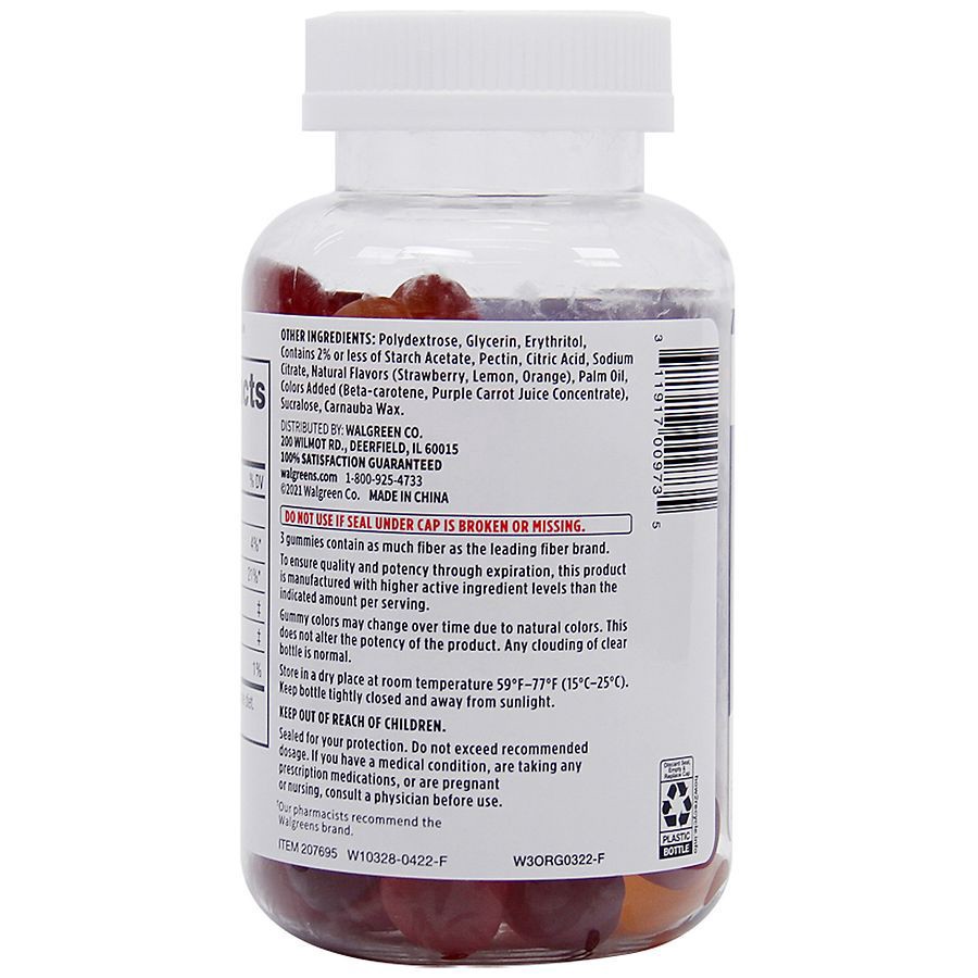 slide 2 of 3, Walgreens High Fiber Gummies Natural Orange, Lemon & Strawberry, 90 ct