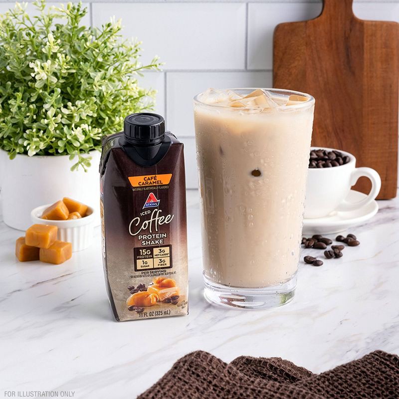 slide 2 of 11, Atkins Meal Replacement Iced Coffee Protein Shake - Cafe Caramel - 4pk, 4 ct