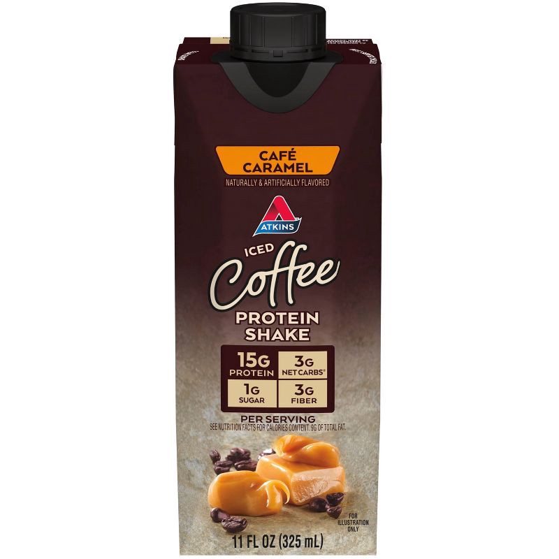 slide 3 of 11, Atkins Meal Replacement Iced Coffee Protein Shake - Cafe Caramel - 4pk, 4 ct