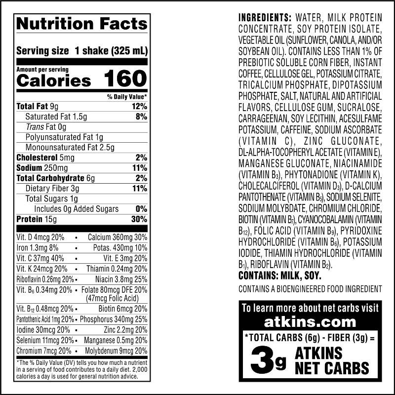 slide 6 of 11, Atkins Meal Replacement Iced Coffee Cafe Caramel Caffeinated Whey Protein Isolate Shake - 4pk, 4 ct