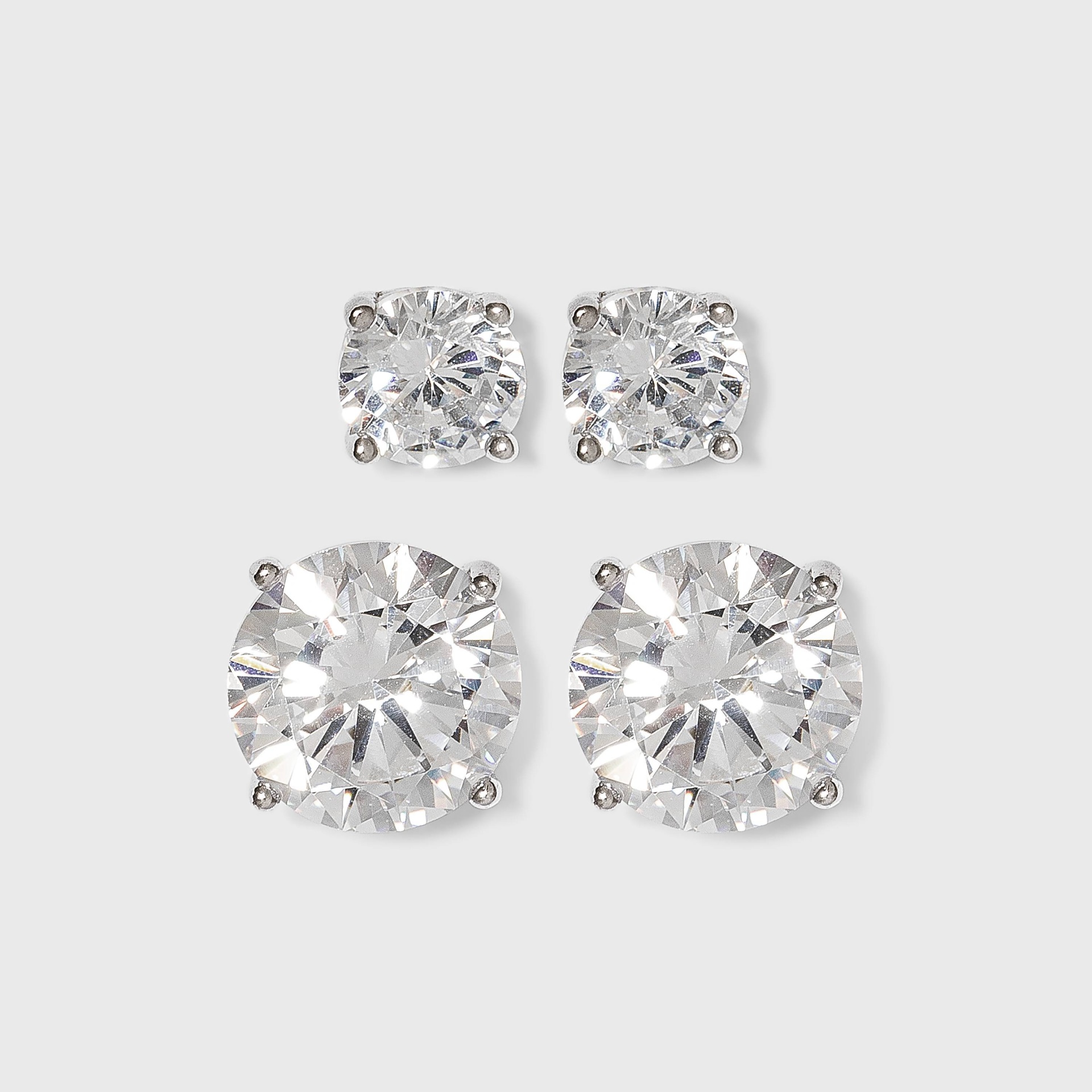 slide 1 of 2, Women's Sterling Silver Stud Earrings Set of 2 Round 5MM/8MM Cubic Zirconia 2pc- A New Day Silver/Clear, 2 ct