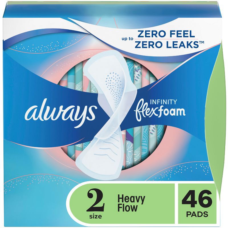 slide 1 of 8, Always Infinity Super Absorbency Avec Flex Foam Pads - Unscented - Size 2 - 46ct, 46 ct