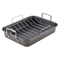 Farberware 12" x 16" Nonstick Roaster with Rack: Steel, Riveted Handle, Oven-Safe, Turkey Roasting Pan, Even-Heating